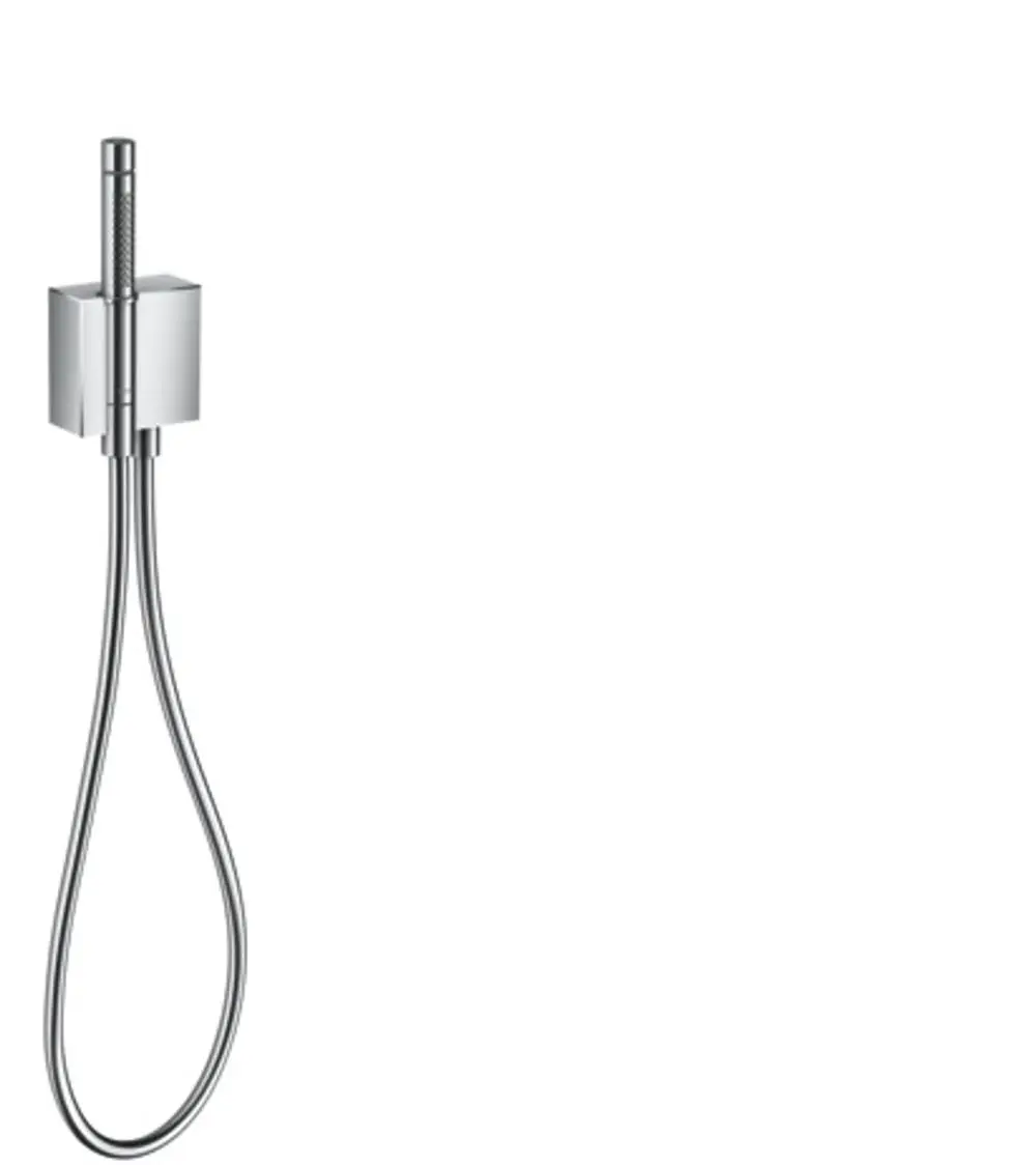 Handbrause mit flexiblem Schlauch und Wandhalterung in Chrom-Optik. Produkt von AXOR für moderne Badezimmereinrichtungen.